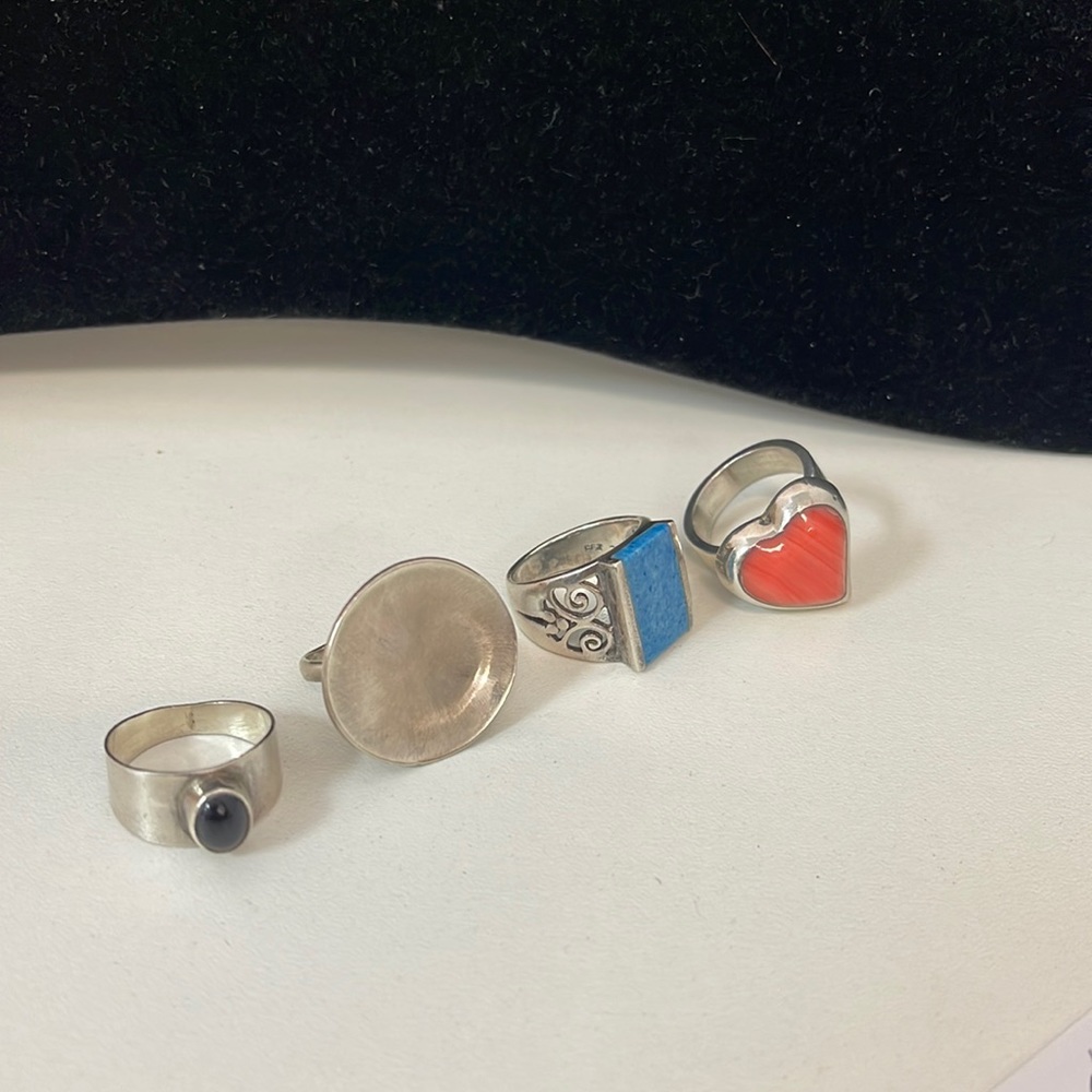 Set of 4 Sterling Silver (925) stone rings. Size 6- 61/2